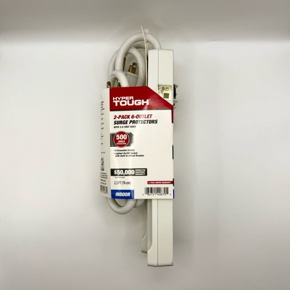 Hyper Tough 2 Pack 6 Outlet Surge Protectors Protection 2.5 Foot Circuit Breaker - Picture 4 of 4